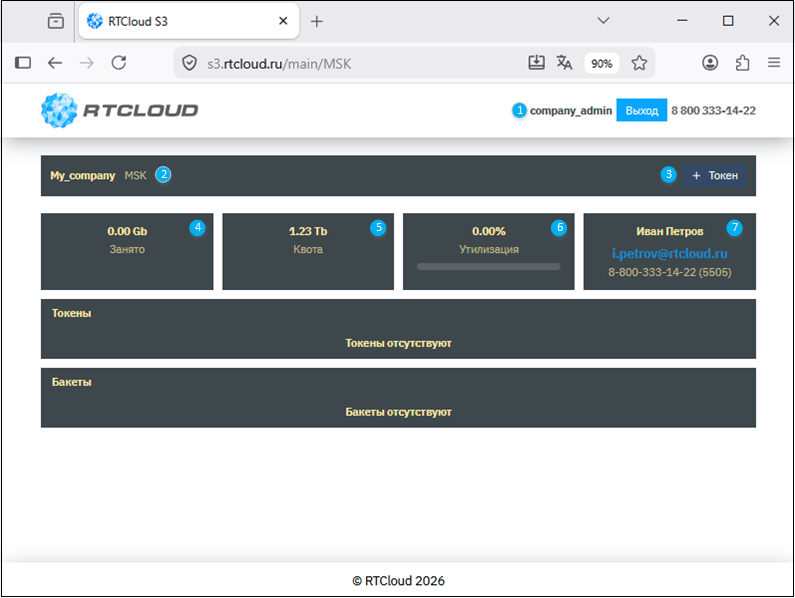 Описание веб-интерфейса S3 RTCloud