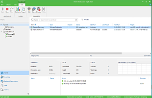 Veeam: запущенный процесс репликации отобразится в заданиях (Jobs).